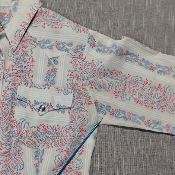 VINTAGE H Bar C Shirt Womens Long Tail Western Pearl Snap Paisley AOP - Picture 6 of 13